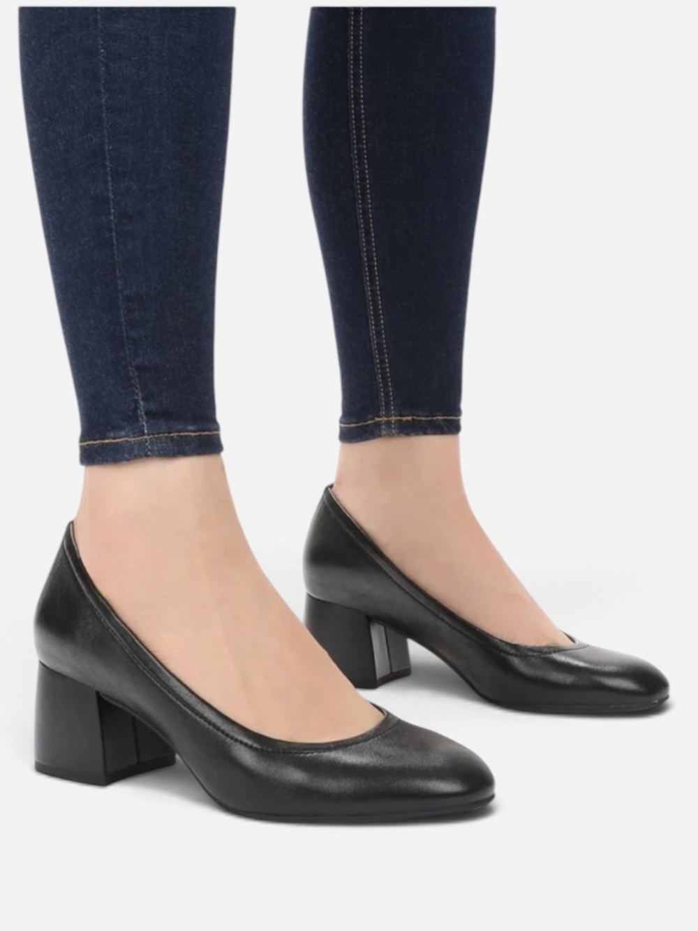 Vionic Carmel Black Leather Block Heel Pumps